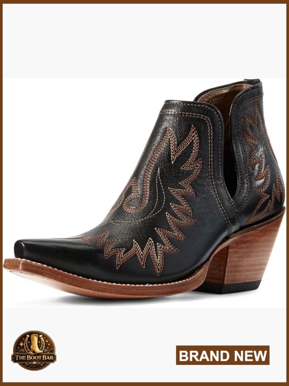 Women's Western Boots - Slip On Ankle Booties with Embroidery and Block Heel